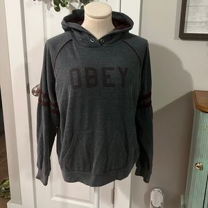 Obey sweatshirt hoodie maroon and charcoal/grey blue